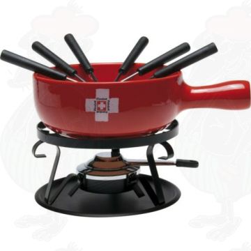 9 part cheese fondue set Swiss Red Double