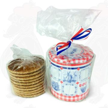 10 Handmade Gouda wafers in a Red coloured biscuit tin!