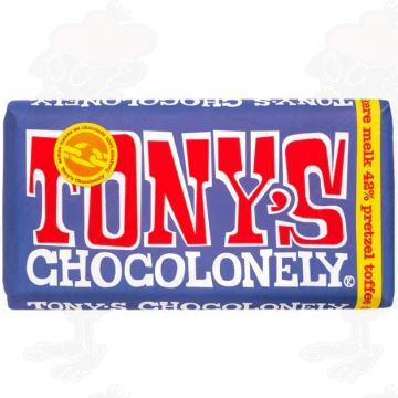 Tony's Chocolonely Lait Foncé 42% Pretzel Toffee Chocolade Reep 180 g