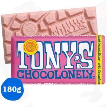 Tony's Chocolonely Blanc 28% Framboise Sucre Pétillant Chocolade Reep 180 g