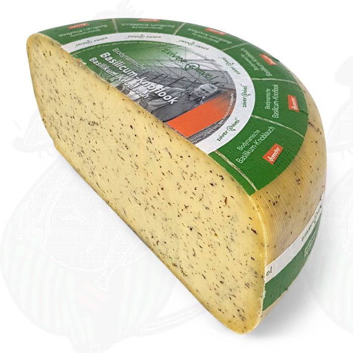Basil garlic Gouda Organic Biodynamic cheese - Demeter | Half a cheese 2,5 kilo / 5.5 lbs main product photo
